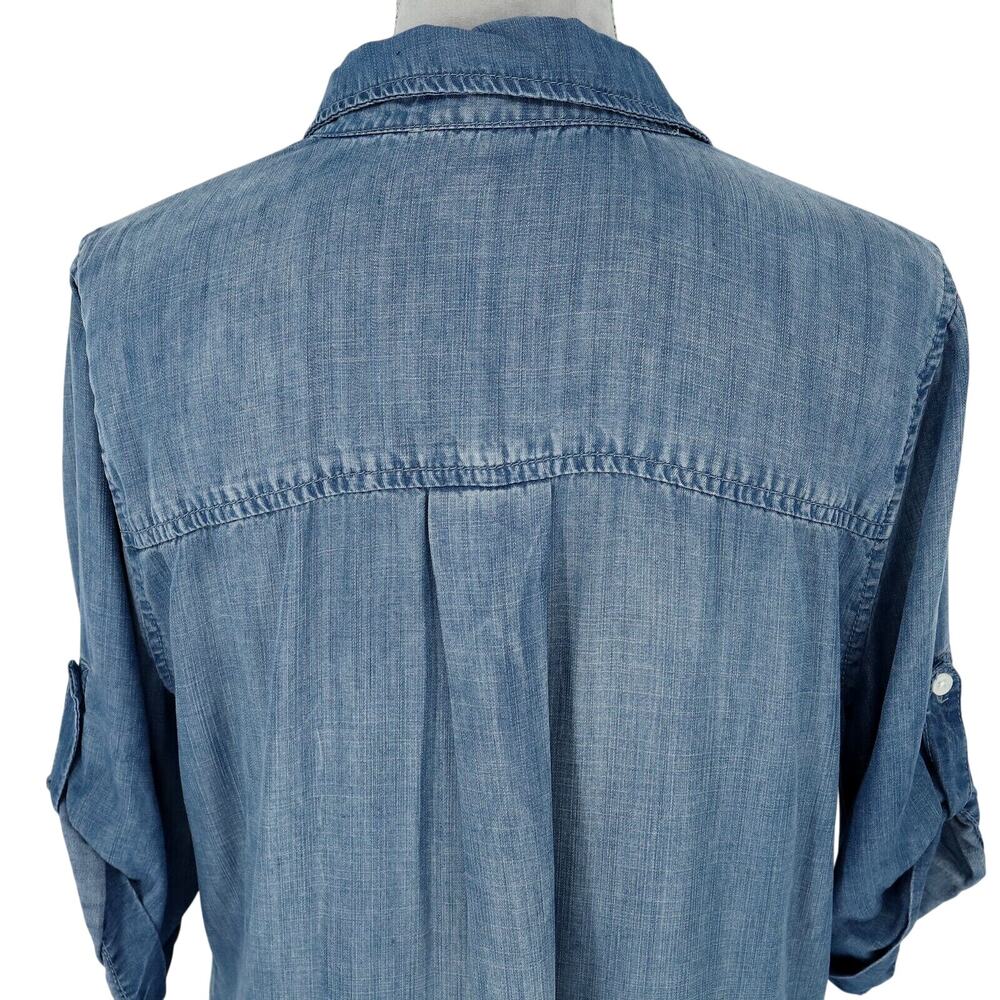 Philosophy Dress Womens Large Blue Chambray Roll Tab Sleeves Coastal Western - Picture 9 of 13